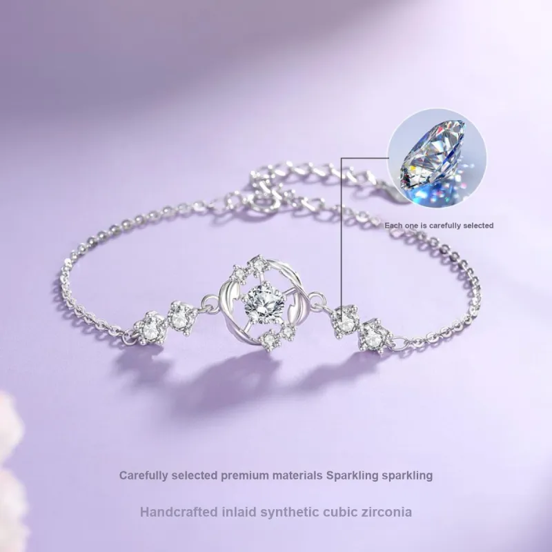 WINY 925 Sterling Silver, Synthetic Cubic Zirconia Bracelets Women's Silver-4