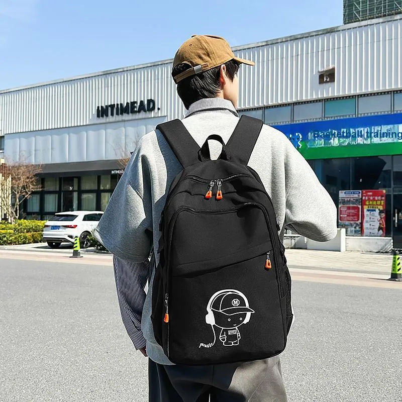 BRABOSTON Nylon Backpack Regular Unisex Pure Black/White/Blue/Black-1