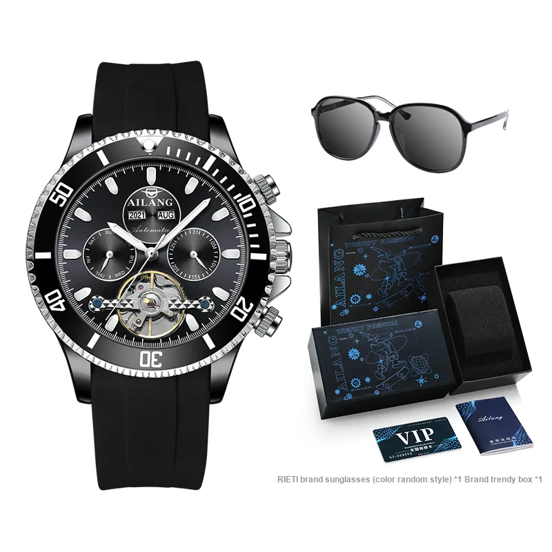 AILANG Minimalist Business Wrist Watch Automatic Mechanical Movement Watch Men's Watches Black Dial-21