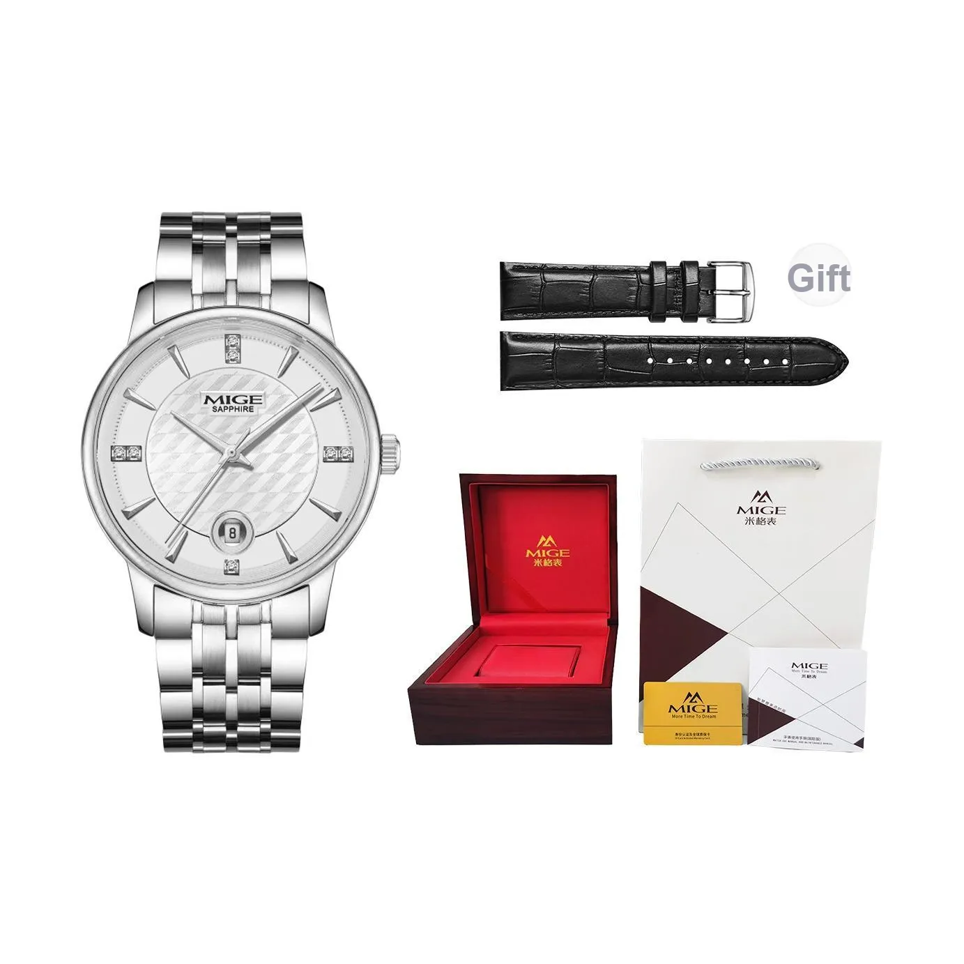MIGE Кварцевый механизм ремешок из нержавеющей стали мужские часы серебристый циферблат