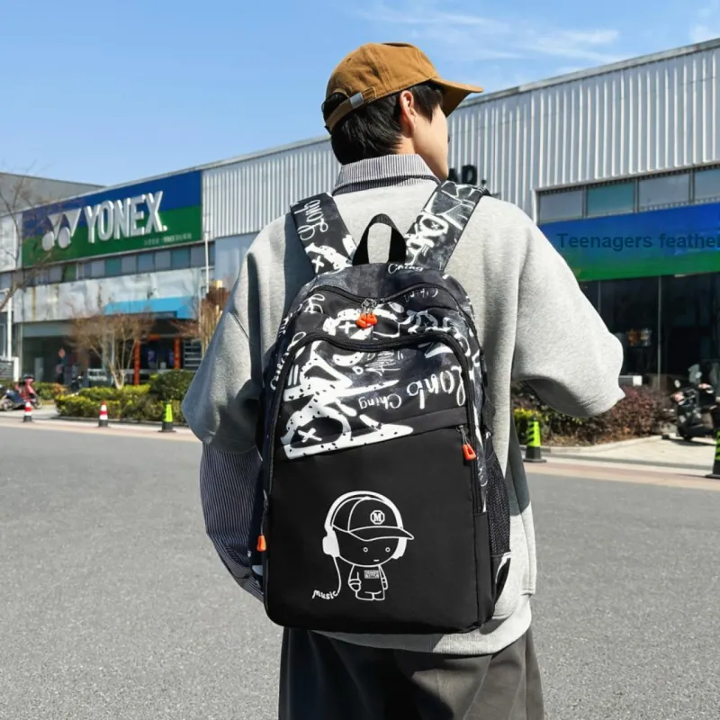 MOK Nylon Backpack Regular Unisex Pure Black/White/Blue/Black-8