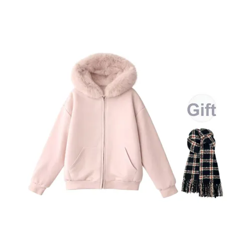 GHPC Розовый (Бесплатно Шарф Включен) Женские Бархатные Куртки