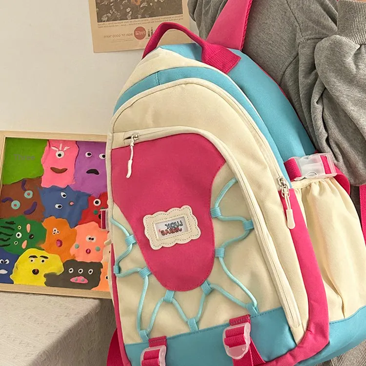Rainbow Girl Nylon Backpack Regular Women's Red With Charm/White With Charm/Pink With Charm/Blue With Charm-12