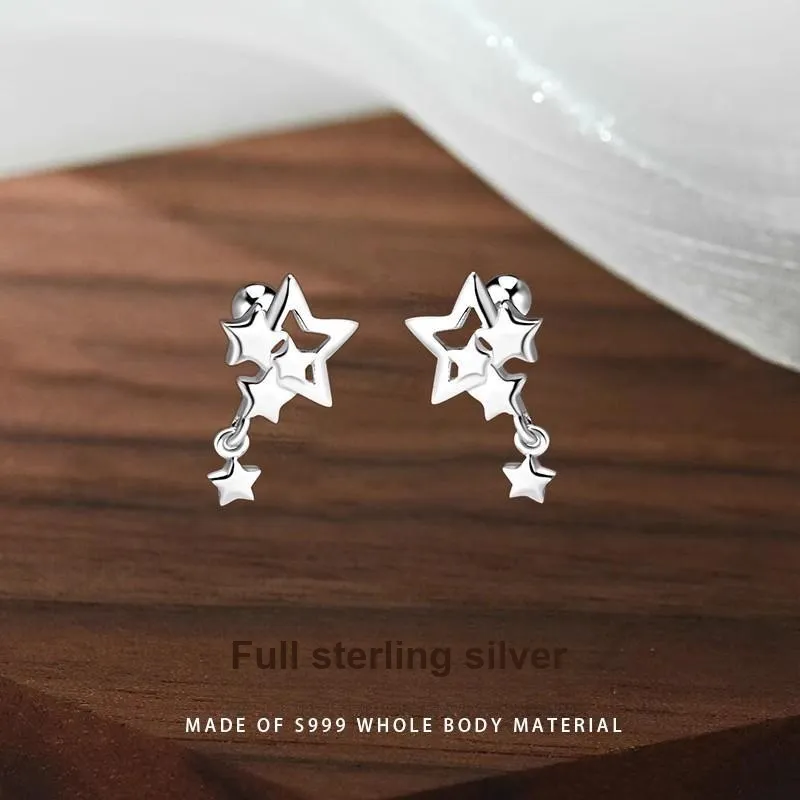 HANYUDIE S999 Silver Stud Earrings Unisex-3