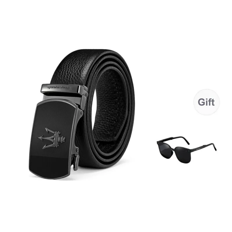Maserati Cow Leather Belt Men's Black Width 3.5cm-7