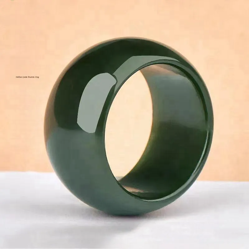 Lingxiang Yurun Hetian Jade Rings Green Jade Unisex-2