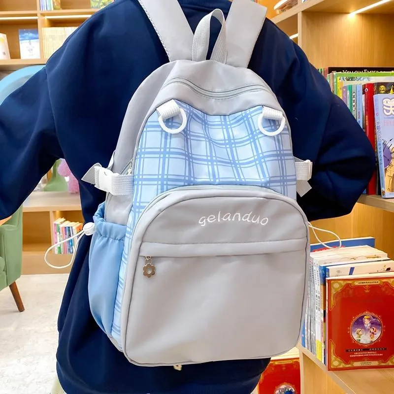 BUBM Nylon Backpack Unisex Green/Sky Blue/Pink-8