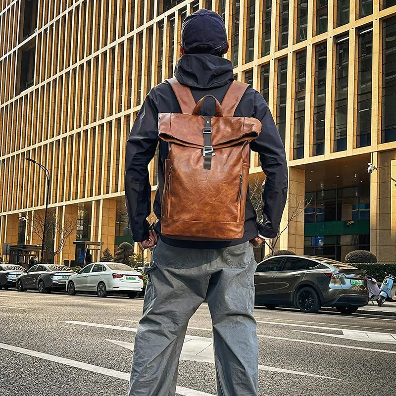 KAMLUI PU Backpack Regular Unisex Coffee/Brown/Black-13