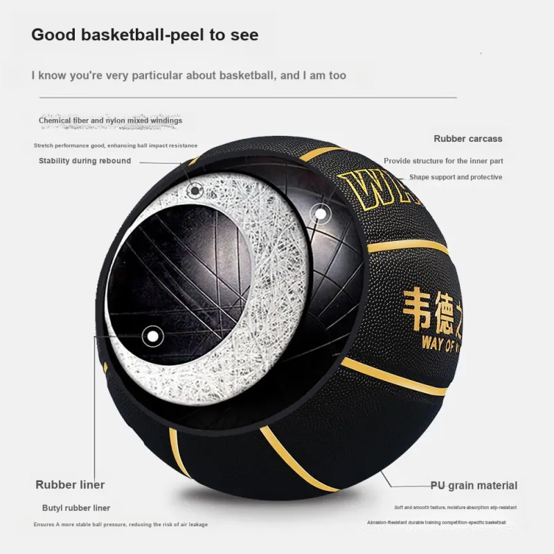 WADE Size 7 Indoor Outdoor Universal Basketball PU Black Gold-4