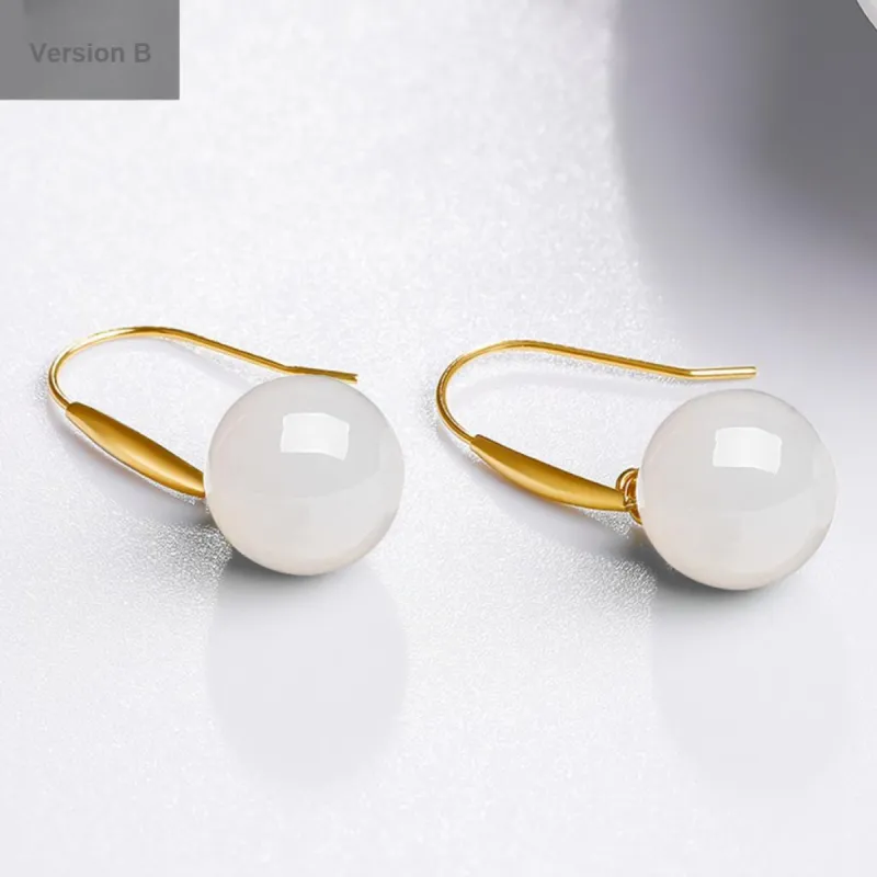 Oriental Jade Hetian Jade Earrings White Jade Women's-3