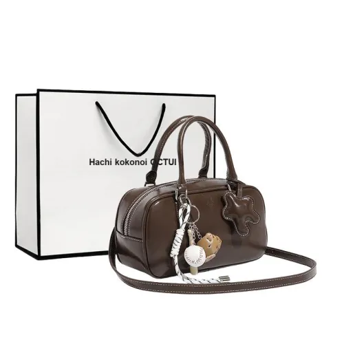 OCTSUI Synthetic Leather Bowling Bag Shoulder Bag Handbag Women
s Brownie Brown/Mousse Black/Ancora Red
