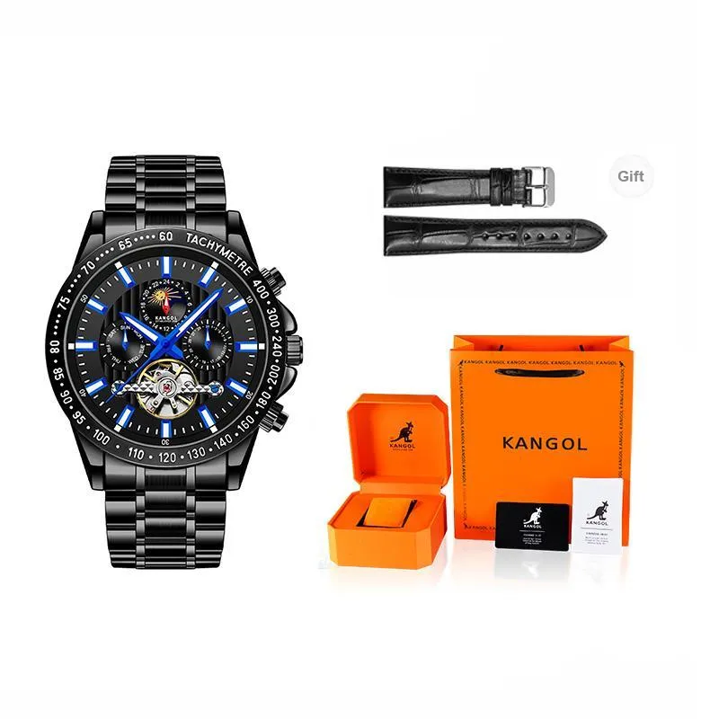 KANGOL Interstellar Series Automatic Mechanical Movement Stainless Steel Strap Watch Men's Watches Black Dial-76