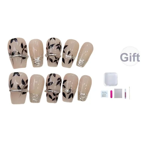 Несколько больше милашка Роскошь Magic Mirror Французский Ручной рисунок Лист False Nail Короткий Стул Шампанский Телесный Китайский стиль