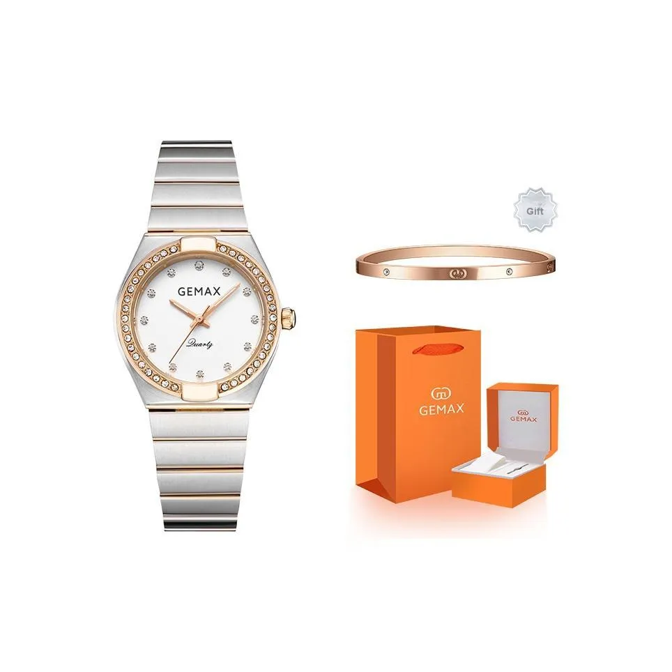 GEMAX Светящийся в темноте Водонепроницаемый Кварцевый механизм Наручные часы Стальной ремешок Женские часы Белый циферблат