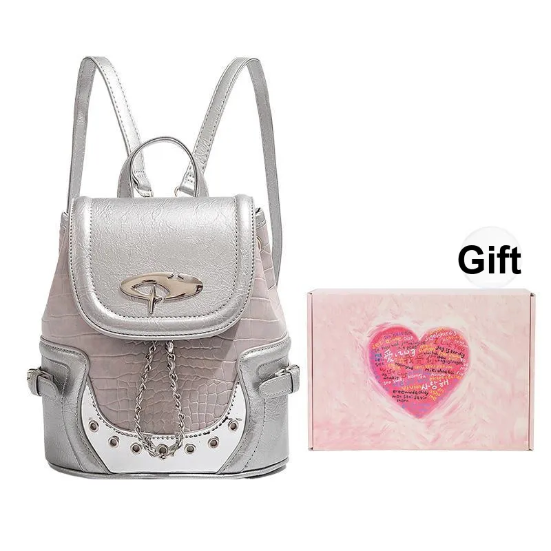 DCLOUD PU Backpack Small Size Women's Silver/Black