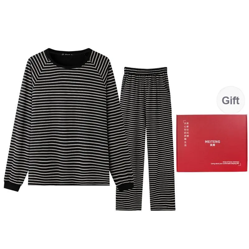 MEITENG Pajama Set Spring And Fall Season Unisex Black-0