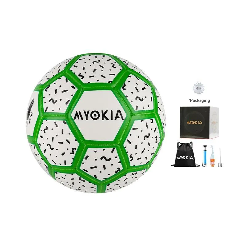 MYOKIA Size 5 Soccer PU Hand Stitched Soccer Ball Unisex White Green