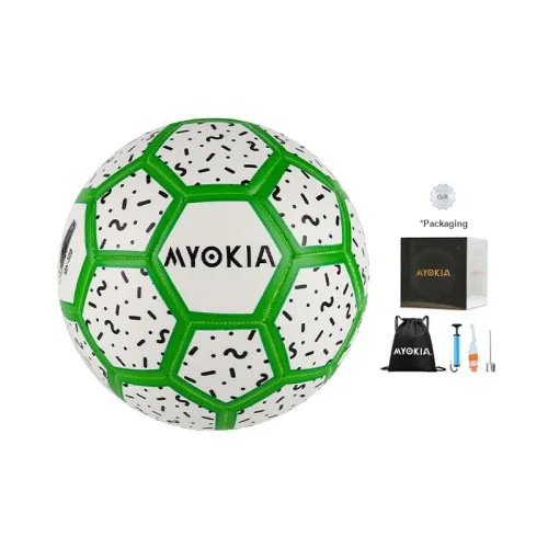 MYOKIA Size 5 Soccer PU Hand Stitched Soccer Ball Unisex White Green
