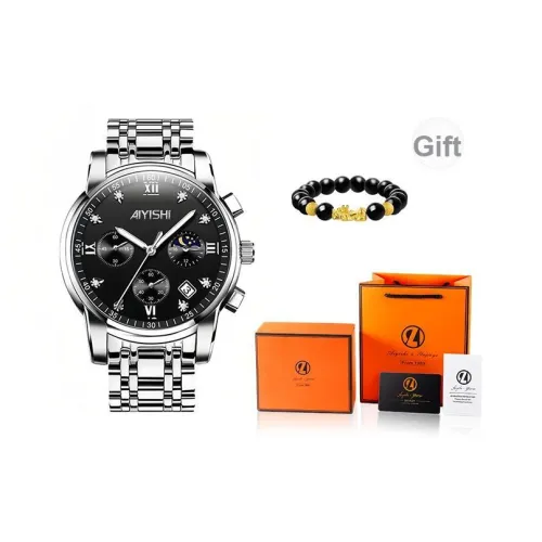 AIYISHI Кварцевый механизм ремешок из нержавеющей стали черный циферблат мужские часы