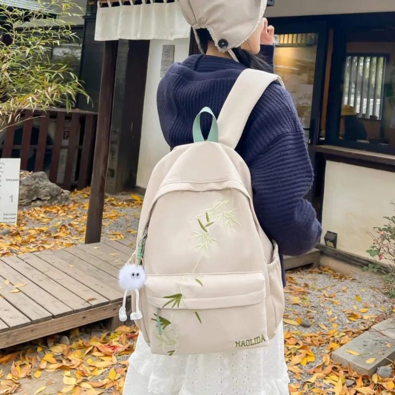 URBAN FOREST Nylon Backpack Unisex Black/White/Khaki-12