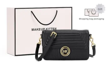 MAKEUP KITTEN Calfskin With Microfiber Crossbody Bag, Shoulder Bag, Small Square Bag Regular Women's Classic Black
