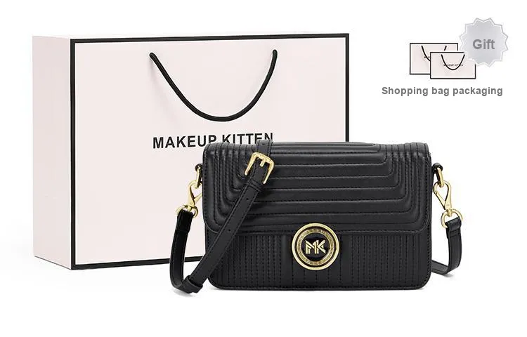 MAKEUP KITTEN Calfskin With Microfiber Crossbody Bag, Shoulder Bag, Small Square Bag Regular Women's Classic Black-0
