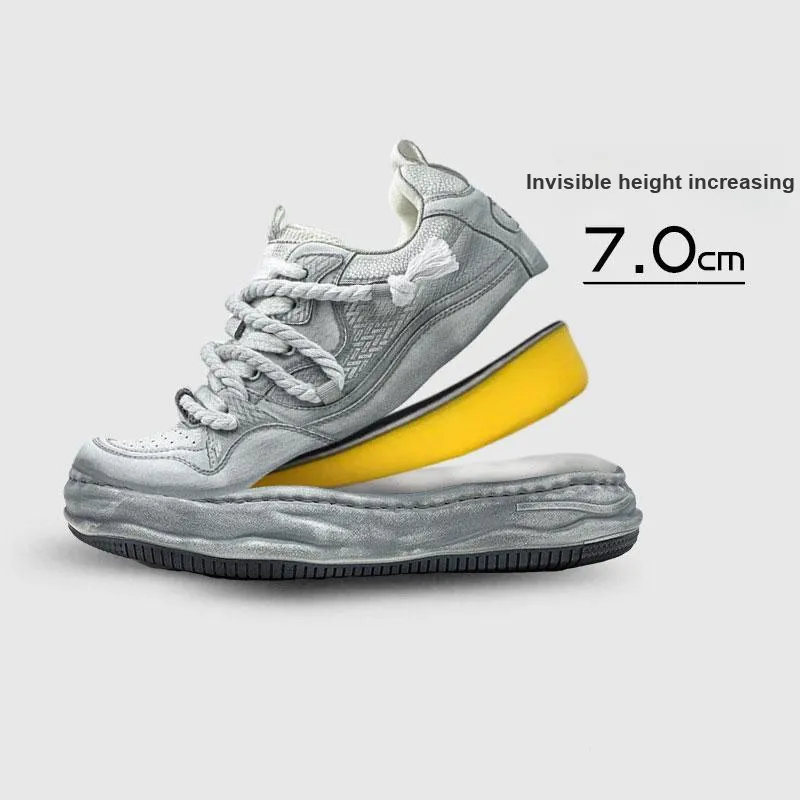 Hip Speed Abrasion Resistant Height Increasing Low Top Casual Shoes Unisex White-3