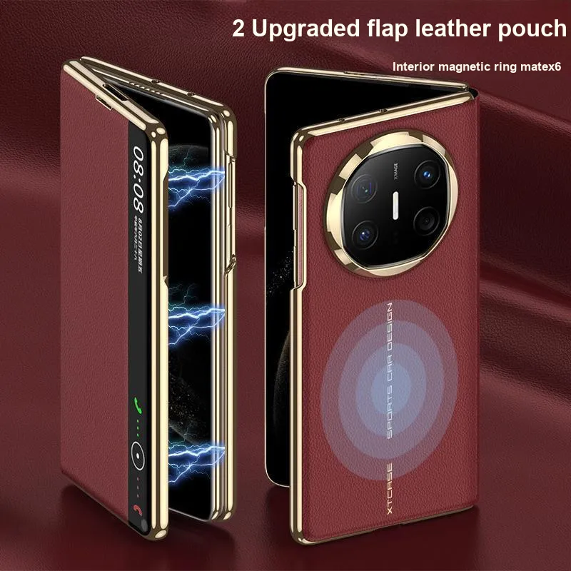 Mivana Vegan Leather Material Smart Flap Smart Sleep Luxury Phone Cases Compatible With Huawei Mate X6-2