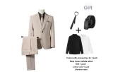 Clothing Sets (Apricot Business Suit+Apricot Suit Pants) with Tie+White Shirt+Belt+Cotton Socks