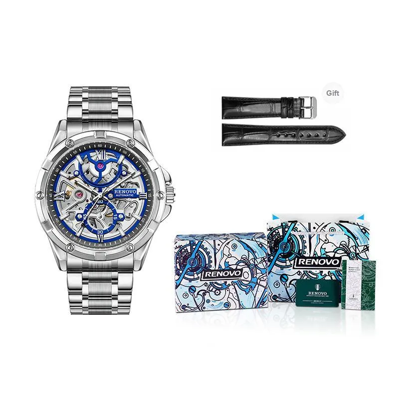 RENOVO Explorer Collection Automatic Mechanical Movement Watch Unisex Cut Out Dial-12