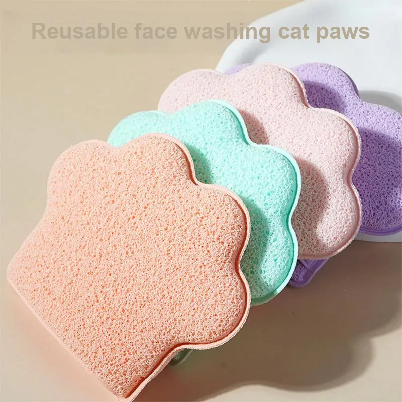 JIANYINGSHU Mesh Cat Paw Shaped Cleansing Sponge For Face Deep Cleaning Foam Rich Makeup Removal Tool-9