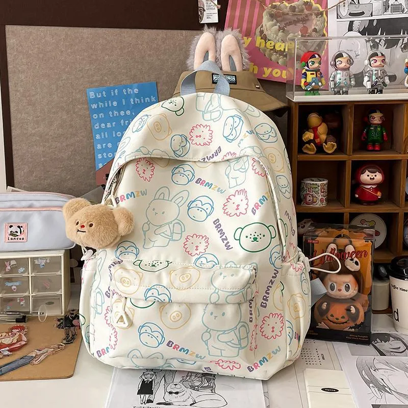 URBAN FOREST Canvas Backpack Women's White Gray/White Blue-6