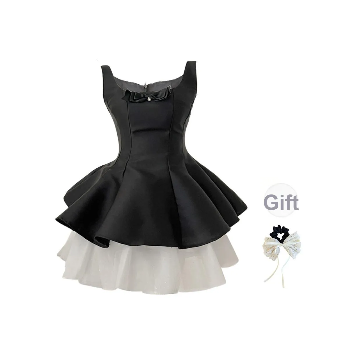 TUSHIFEI Sleeveless Dress Women's Black+Hair Tie Comes With