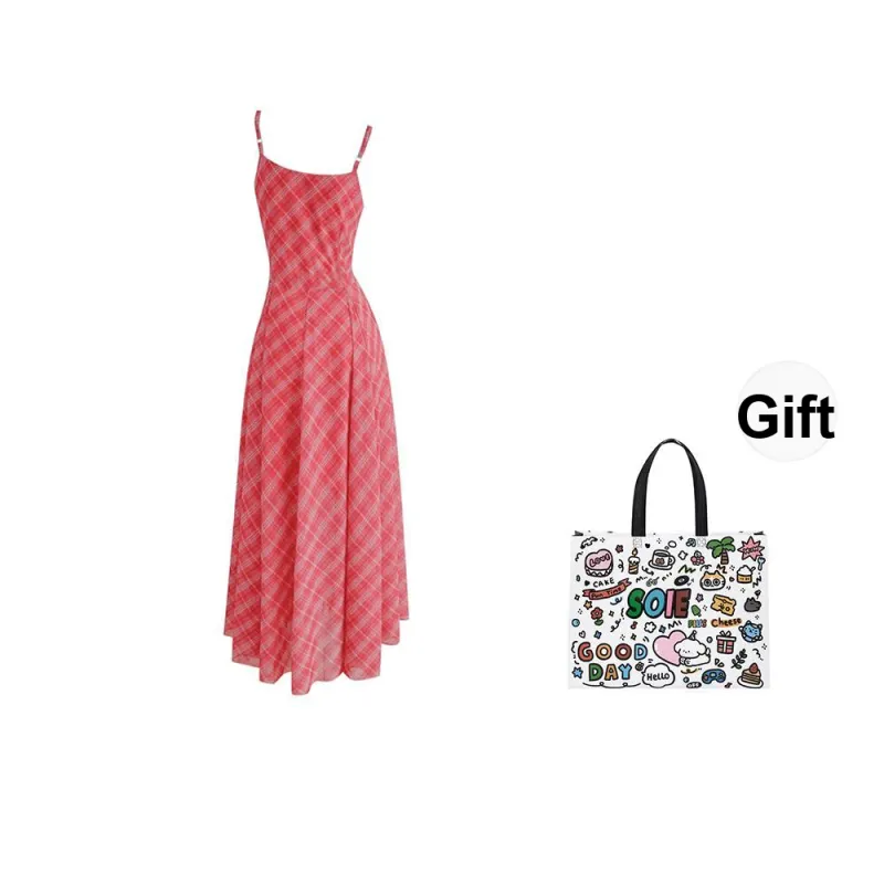 SOIE Slip Dresses Women's Red Plaid-1