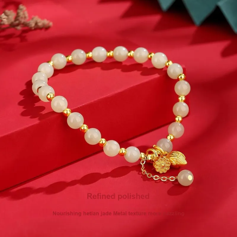 Zhou Jifeng Natural Hetian Jade Bracelet Pale Greenish White Jade Women's-2