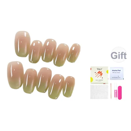 T Z Гуайява Румяна Градиентный Стеклянные бусины False Nail MID Длина Укороченный Розовый Прозрачный зеленый Телесный Flashing