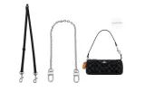 1.1 Black Silver-Tone Lock Adjustable Shoulder Straps 90-120cm+Silver Decorative Chain 40cm