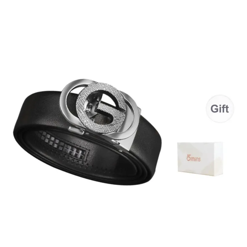 15 MINS High End Automatic Buckle Business Pants Belt Split Cow Leather Belts Men's Black 3.5cm-14