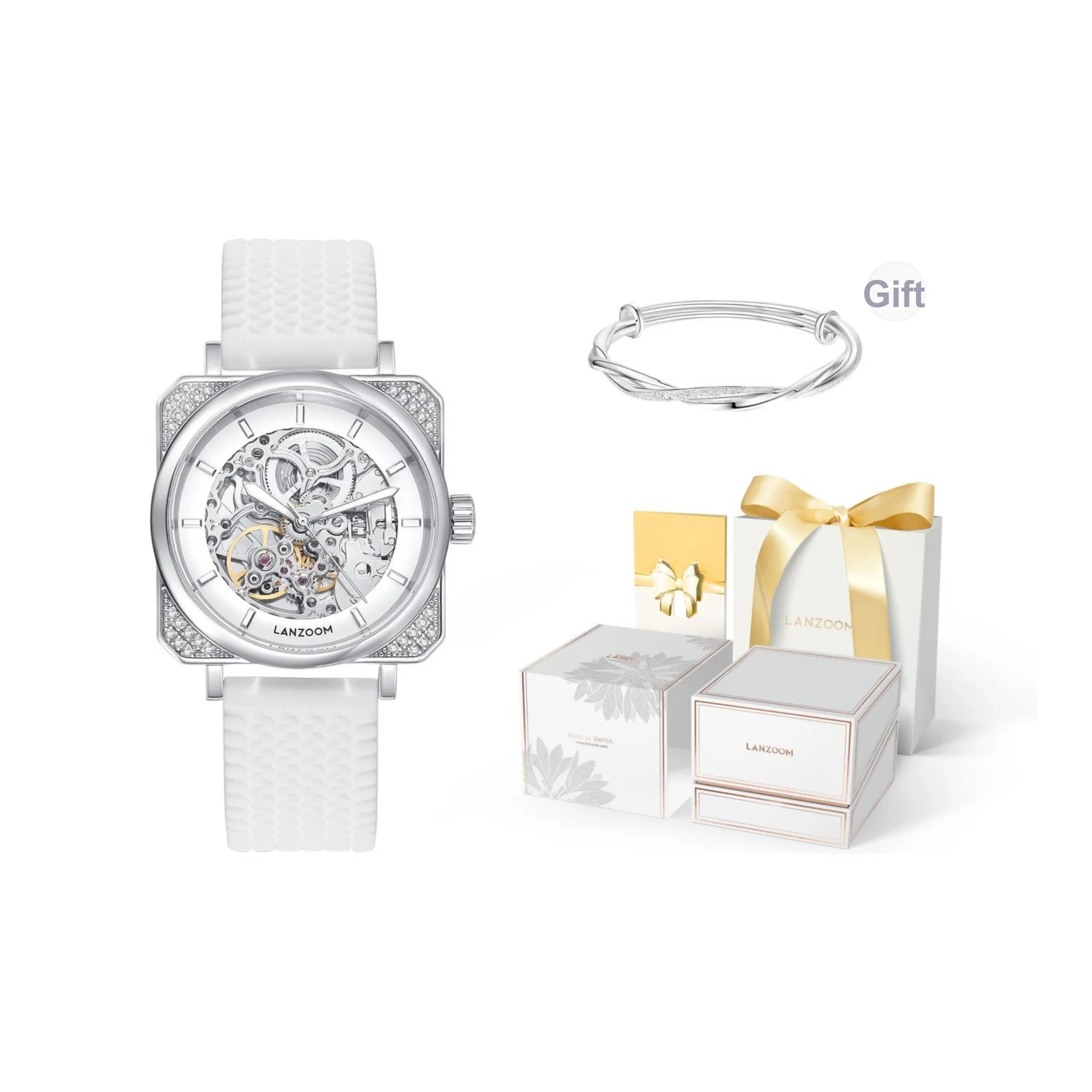LANZOOM Автоматический механический механизм Женские часы 39мм*39мм*39мм Белый