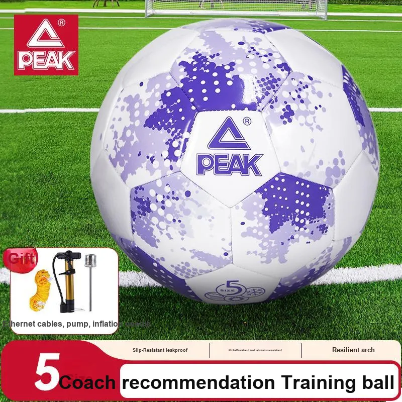 PEAK Size 5 Ball Soccer PVC Machine Stitched Soccer Ball Unisex White Purple-2