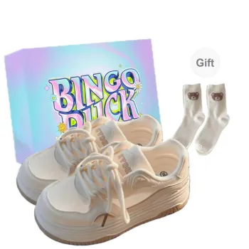 BINGO DUCK Slip Resistant Cushioning Abrasion Resistant Breathable Low Top Skateboard Shoes Women's Ecru