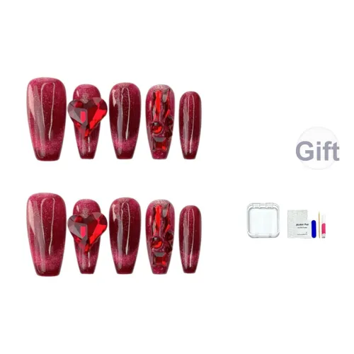 JINGCHANXUE Premium Luxury Розово-красный Драгоценный камень False Nail Средний LADDER Западный Однотонный Кошачий глаз 16mm