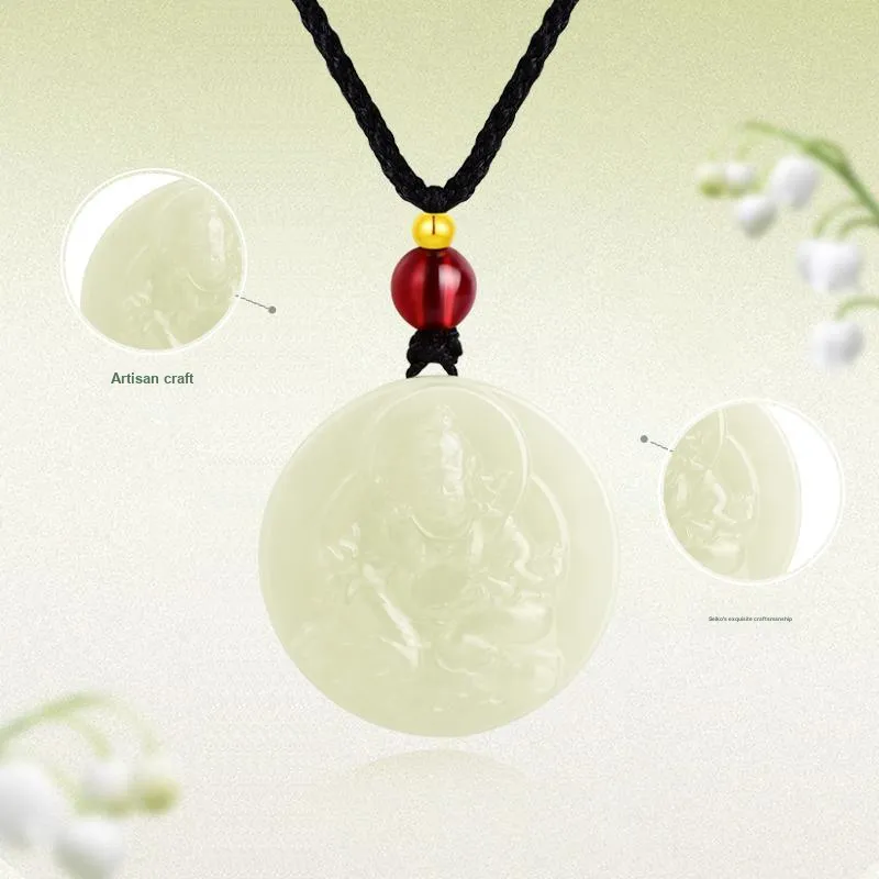 JINLIUFUJIXIANG Hetian Jade Necklaces White Jade/Pale Greenish White Jade Unisex-3