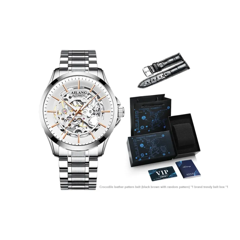 AILANG Automatic Mechanical Movement Stainless Steel Watchband Watch Men's Watches Black Dial-6