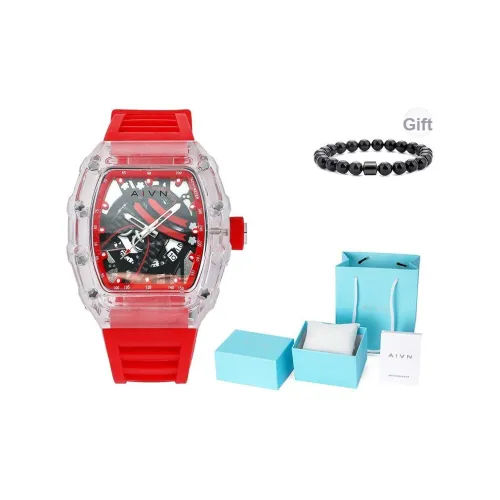 AIVN Кварцевый механизм силиконовый ремешок мужские часы черный циферблат