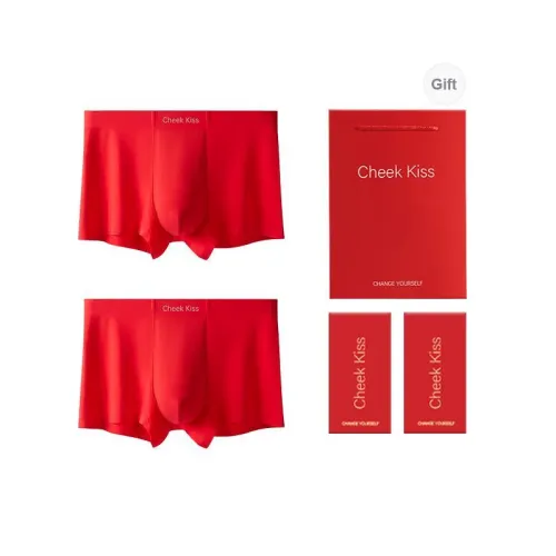Cheekkiss Underpants Men's Antibacterial Breathable Red Quad Boxer Shorts With Head Box 2 Pack