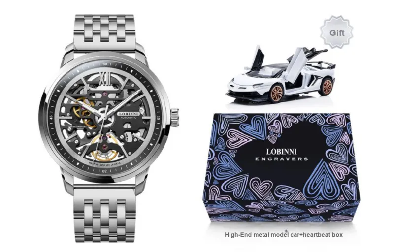 LOBINNI L Automatic Mechanical Movement Genuine Leather Strap Watch Men's Watches Cut-Out Dial-24