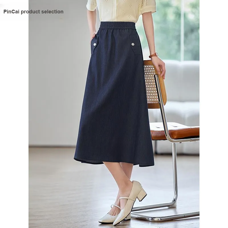 Taste The Color Casual Long Skirt Women's Blue-5