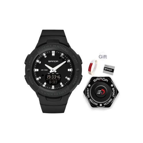 Sanda Электронный + Кварц Механизм Смольный Ремешок Часы Унисекс Черный Циферблат