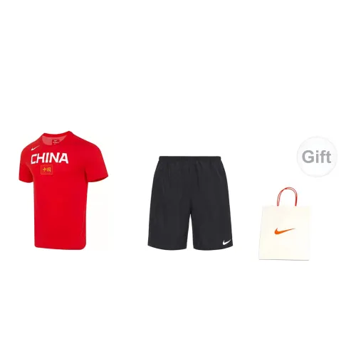 Nike Casual Sportswear Unisex Set Red Tops+Black Shorts+Gift Bag